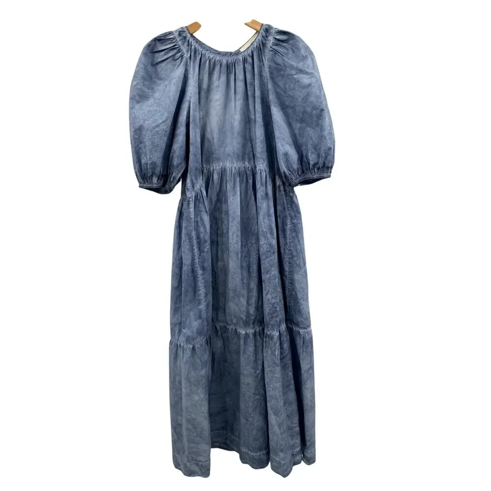 The Great. The Park Blue Puff Sleeve Tiered Maxi Dress - Picture 3 of 8